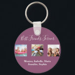 Porte-clés Amis pour toujours BFF nom photo violet<br><div class="desc">Un cadeau pour votre(vos) meilleur(s) ami(s) pour les anniversaires,  Noël ou un événement spécial. Texte blanc : Best Friends Forever,  écrit avec un script de style à la main tendance. Personnalisez et utilisez vos propres photos et noms. Arrière - plan violet,  couleur prune.</div>