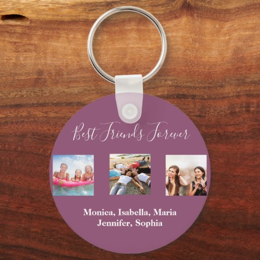 Porte-clés Amis pour toujours BFF nom photo violet (Recto)