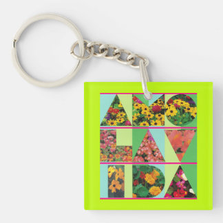 Porte-clés AMO LA VIDA Blue Green Floral Lime Rim