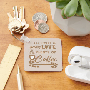 Porte-clés Amour et café ajouter initiales brun