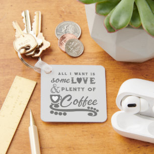 Porte-clés Amour et café ajouter initiales gris