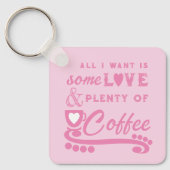 Porte-clés Amour et café ajouter initiales rose (Recto)