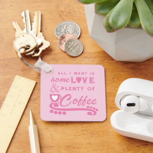 Porte-clés Amour et café ajouter initiales rose (Bureau)