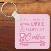 Porte-clés Amour et café ajouter initiales rose (Recto)
