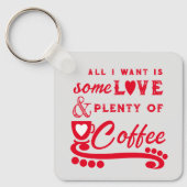 Porte-clés Amour et café ajouter initiales rouge (Recto)