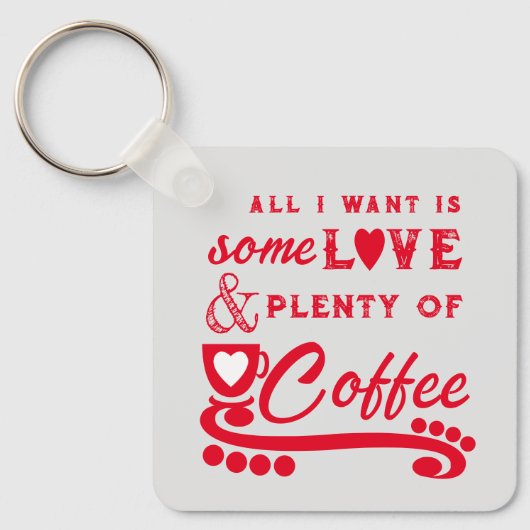 Porte-clés Amour et café ajouter initiales rouge (Recto)