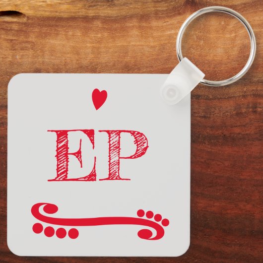 Porte-clés Amour et café ajouter initiales rouge (Verso)