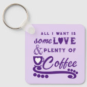 Porte-clés Amour et café ajouter initiales violet (Recto)