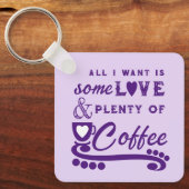 Porte-clés Amour et café ajouter initiales violet (Recto)