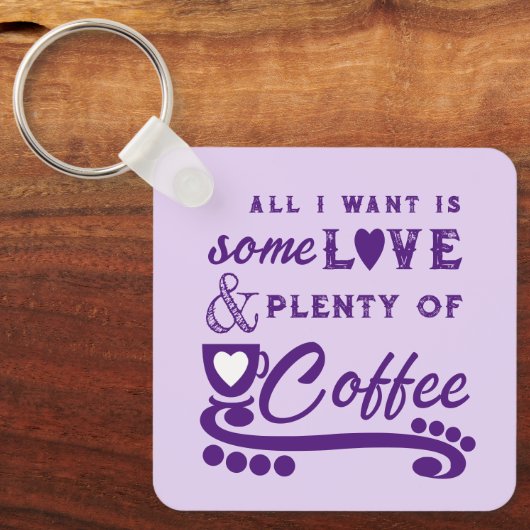 Porte-clés Amour et café ajouter initiales violet (Recto)