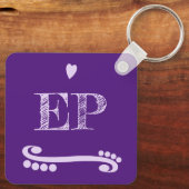 Porte-clés Amour et café ajouter initiales violet (Verso)