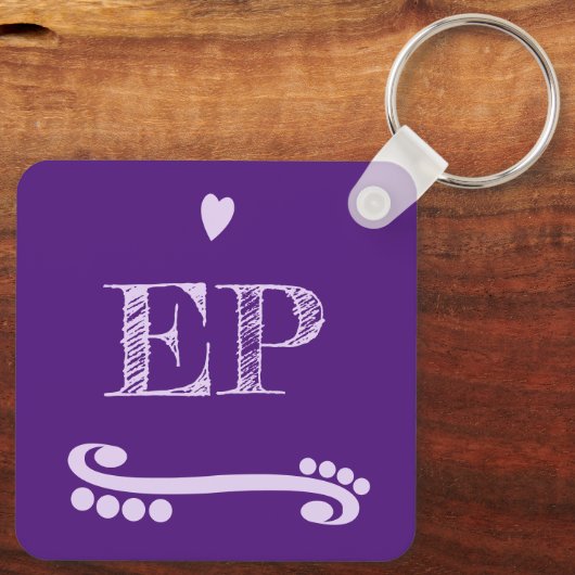 Porte-clés Amour et café ajouter initiales violet (Verso)