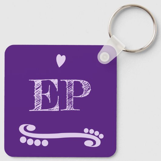 Porte-clés Amour et café ajouter initiales violet (Dos)