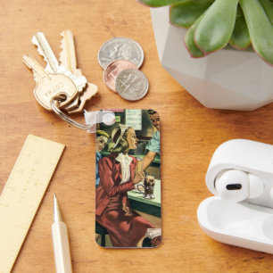 Porte-clés Amour et romance vintage, Dame au magasin de soda