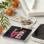 Porte-clés Amour Gnome Valentines Jour Buffalo Rouge Plaid Le (Devant Droit)