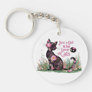 Porte-clés Amoureux des chats floral : Juste une fille qui ai