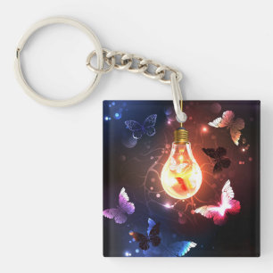 Porte-clés Ampoule lumineuse avec papillons nocturnes