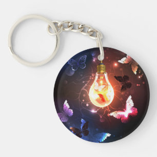 Porte-clés Ampoule lumineuse avec papillons nocturnes