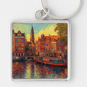 Porte-clés Amsterdam canal maisons de style van Gogh