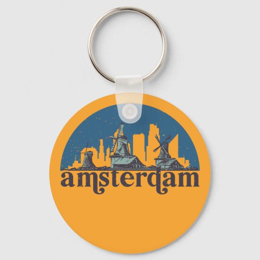 Porte-clés Amsterdam Pays-Bas Vintage City Skyline (Recto)