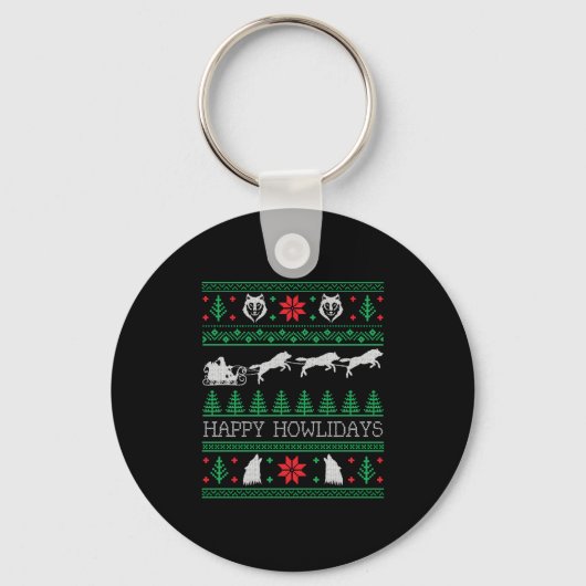Porte-clés Amusant Wolf Wolf Lover laide pull de Noël (Recto)
