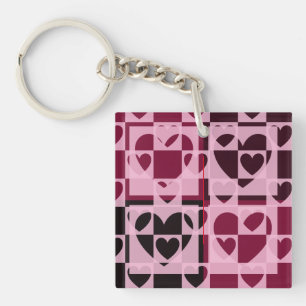 Porte-clés Amusants À damiers Coeurs doux rose et vin rouge