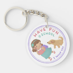 Porte-clés Amusez-vous à l'école fille et chiot