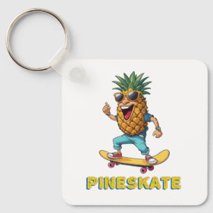 Porte-clés Ananas avec lunettes de soleil sur skateboard
