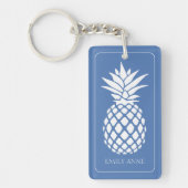 Porte-clés Ananas blanc chic sur fond bleu (Devant)
