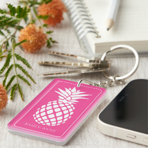 Porte-clés Ananas Blanc Prépa sur Fond Rose
