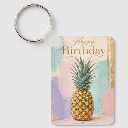 Porte-clés Ananas Doré Anniversaire Tropical (Recto)