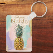 Porte-clés Ananas Doré Anniversaire Tropical (Verso)