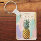 Porte-clés Ananas Doré Anniversaire Tropical (Recto)