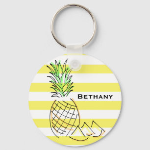 Porte-clés Ananas Jaune rayures été Personnalisé