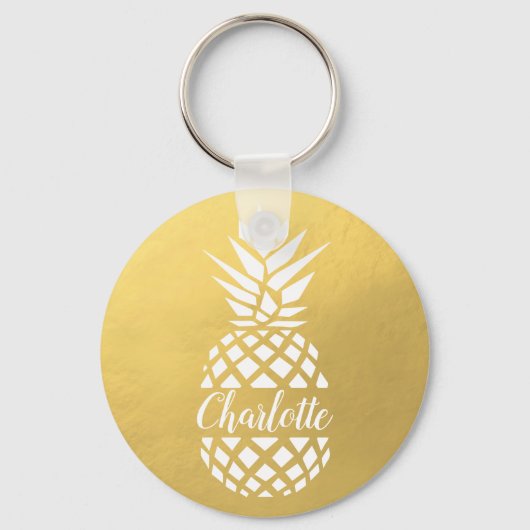 Porte-clés Ananas Monogramme or nom personnalisé (Recto)