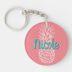 Porte-clés Ananas Personnalisé Nom Rond