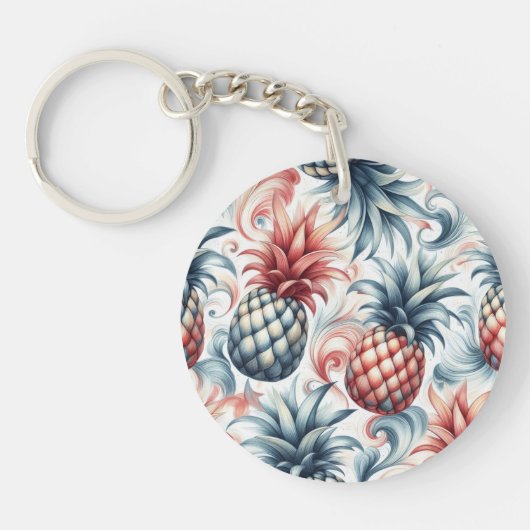 Porte-clés Ananas rouges, blancs et bleus (Devant)