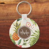 Porte-clés Ananas tropicale exotique Floral Monogramme Brown (Recto)