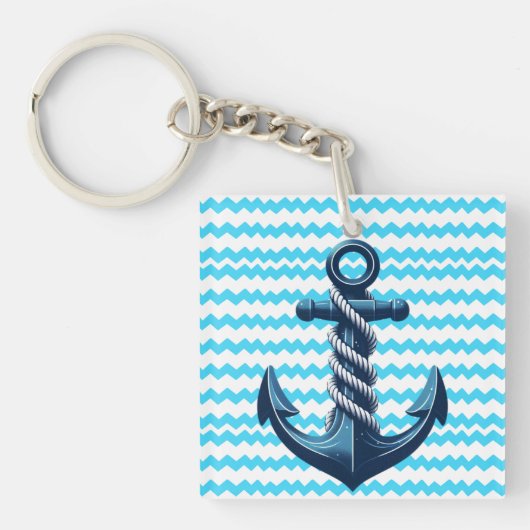 Porte-clés Ancrage bleu avec vagues bleues (Devant)