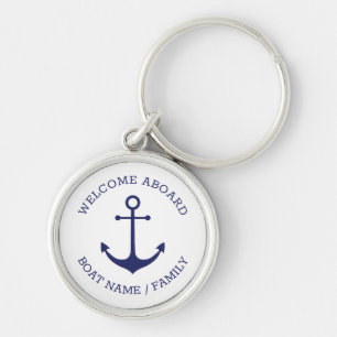 Porte-clés Ancrage nautique marine blanc Custom Welcome Aboar