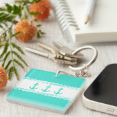Porte-clés Ancre blanche de rayure de turquoise côtière (Devant Droit)