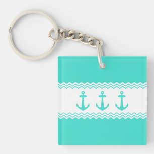 Porte-clés Ancre blanche de rayure de turquoise côtière