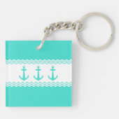 Porte-clés Ancre blanche de rayure de turquoise côtière (Dos)