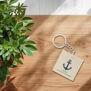 Porte-clés Ancre bleu marine avec nom et coordonnées