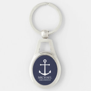 Porte-clés Ancre Bleue marine Nautique Groomsmen personnalisé