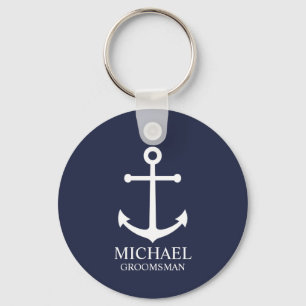Porte-clés Ancre Bleue marine Nautique Groomsmen personnalisé