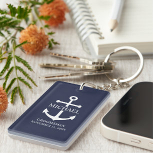 Porte-clés Ancre Bleue marine Nautique Groomsmen personnalisé