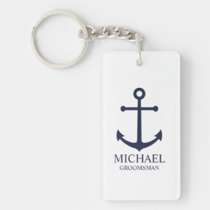 Porte-clés Ancre Bleue marine Nautique Groomsmen personnalisé