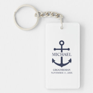 Porte-clés Ancre Bleue marine Nautique Groomsmen personnalisé