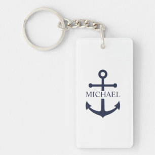 Porte-clés Ancre Bleue Marine Nautique Nom Personnalisé